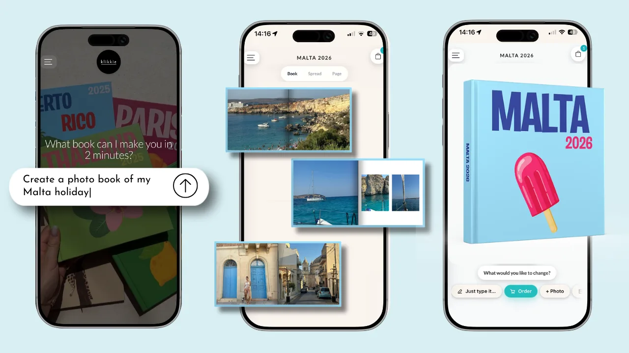 De fotoboek-agent van klikkie maakt een fotoboek van een vakantie op Malta